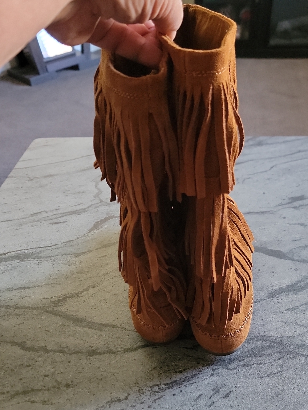LAUREN CONRAD Fringed Moccasin Suede Boots Brown Size 8.5M - Picture 4 of 12